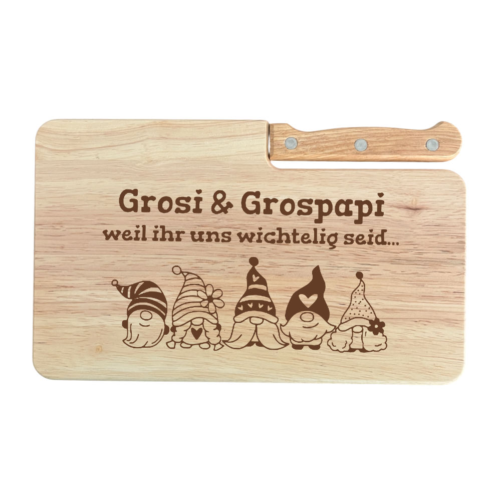 Holzschneidebrett mit Messer Wichteli