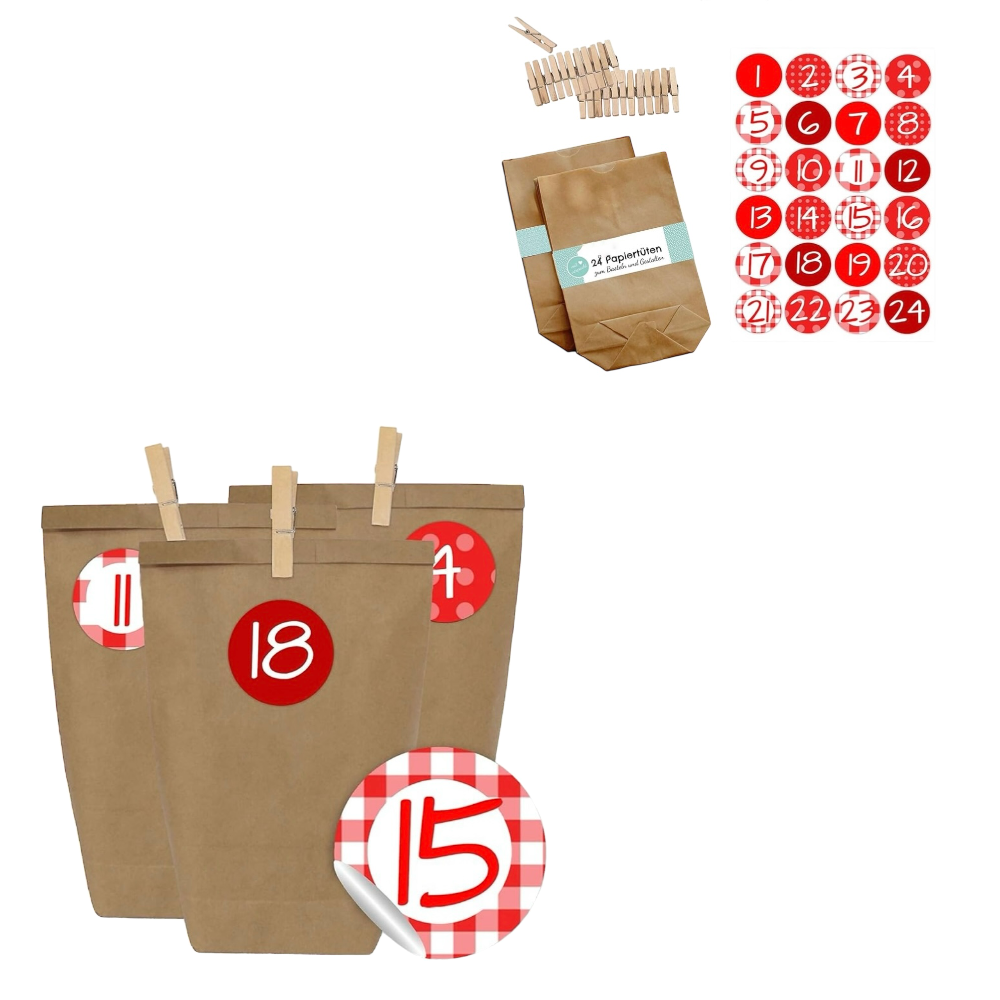 Adventskalender Papierbeutel rot/weiss