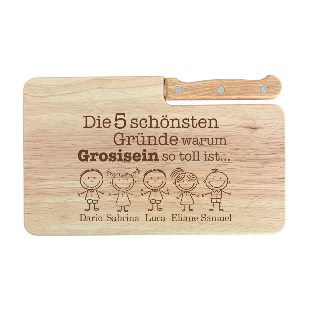 Holzschneidebrett mit Messer "Gründe"