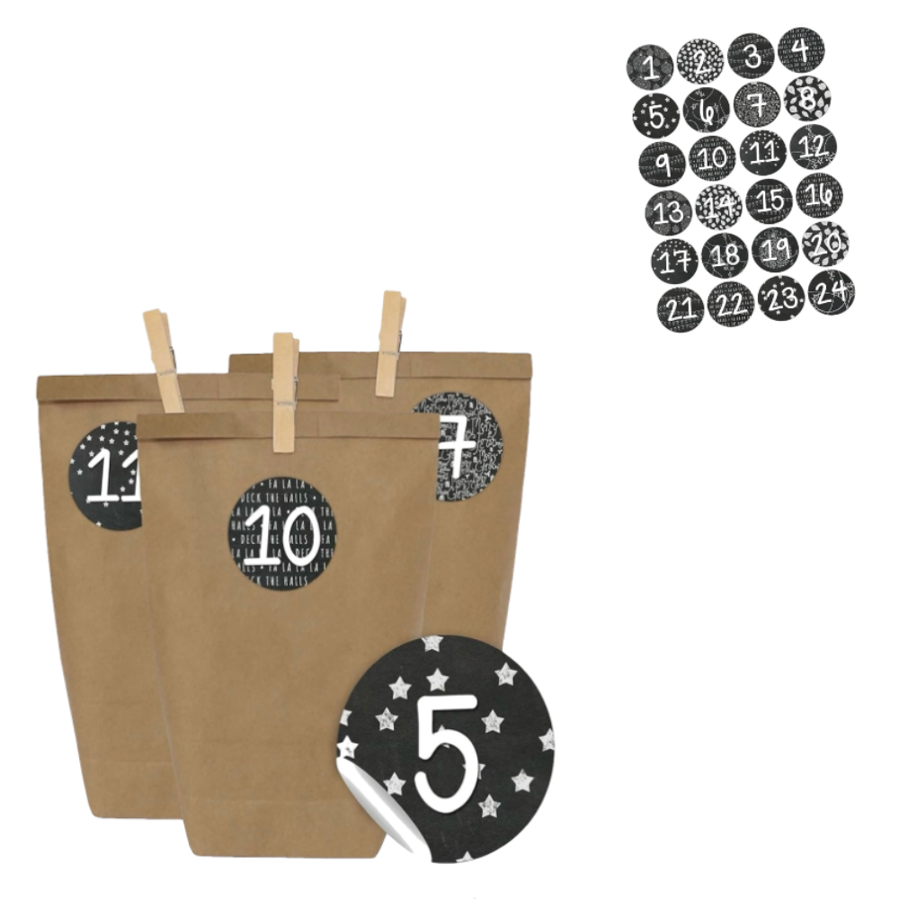 Adventskalender Papierbeutel schwarz/weiss